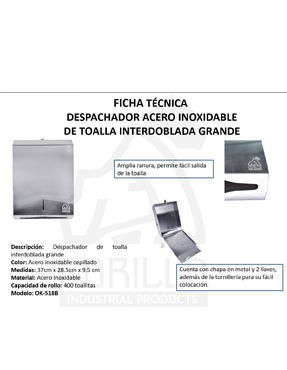DESPACHADOR ACERO INOX TOALLA INTERDOBLADA GDE, GORILLA