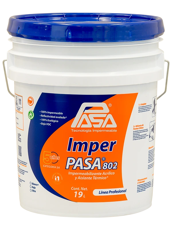 IMPERMEABILIZANTE ACRILICO BASE AGUA 5 AÑOS REFLECTANCIA SOLAR(ISR)104 19LT BLANCO (IMPER PASA 802)