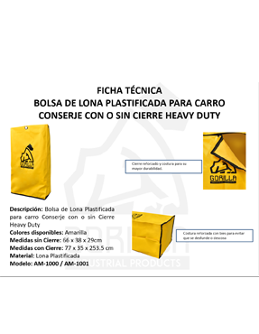 BOLSA DE LONA REFORZADA PARA CARRO CONSERJE SIN CIERRE, GORILLA