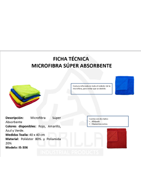 MICROFIBRA 40 X 40 CM HEAVY DUTY, GORILLA