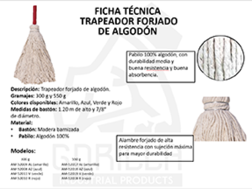TRAPEADOR FORJADO ALGODÓN C/BASTÓN DE MADERA 300 GRAMOS, GORILLA