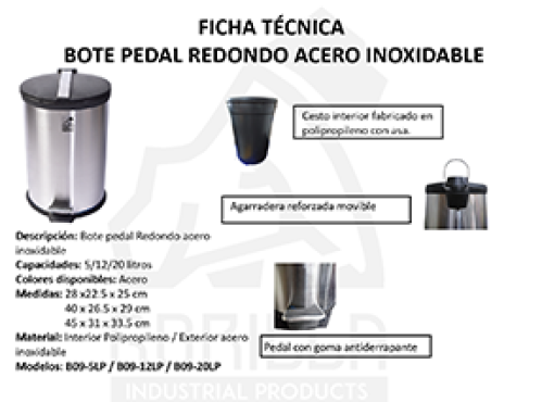 BOTE REDONDO C/PEDAL ACERO INOX 5 L, GORILLA