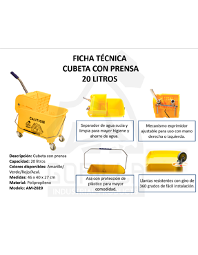 CUBETA AMARILLA CON PRENSA 20 L, GORILLA