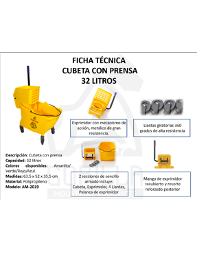 CUBETA AMARILLA CON PRENSA 32 L, GORILLA