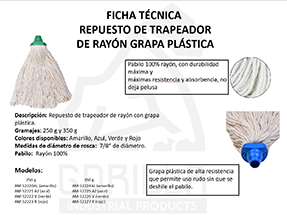 REPUESTO TRAPEADOR RAYÓN GRAPA PLÁSTICA 250 GRAMOS, GORILLA