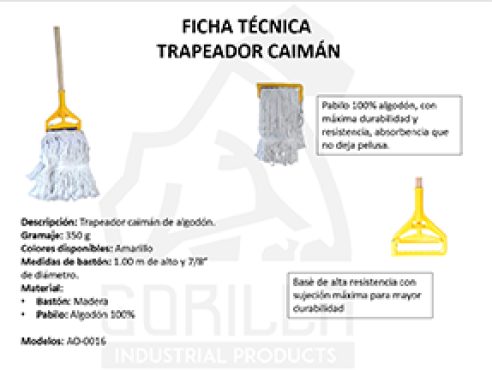MECHUDO ALGODÓN 350 GRAMOS, CAIMÁN Y BASTÓN DE MADERA, GORILLA