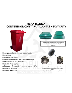CONTENEDOR CON LLANTAS HEAVY DUTY 240L, GORILLA