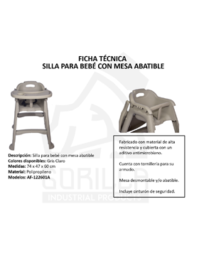 SILLA PARA BEBÉ CON MESA, GORILLA