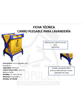 CARRO PLEGABLE CON BOLSA PARA LAVANDERÍA, GORILLA