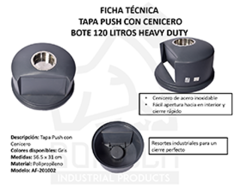 TAPA PUSH Y CENICERO HEAVY DUTY PARA BOTE DE 120L, GORILLA