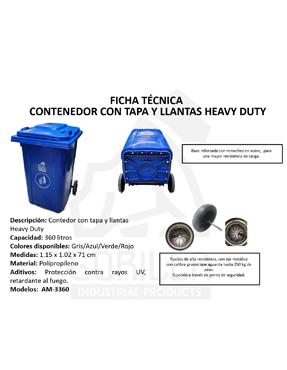 CONTENEDOR CON LLANTAS HEAVY DUTY 360L, GORILLA