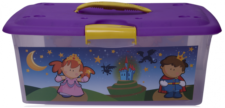 Caja grande con grapa y asa decorada