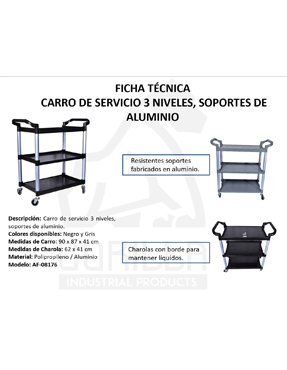 CARRO DE SERVICIO 3 NIVELES SOPORTES ALUMINIO, GORILLA