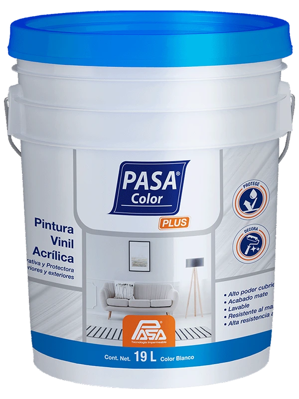 PINTURA VINILICA ACRILICA DECORATIVA Y PROTECTORA INTERIORES/EXTERIORES 4LT BLANCO (PASA COLOR PLUS)