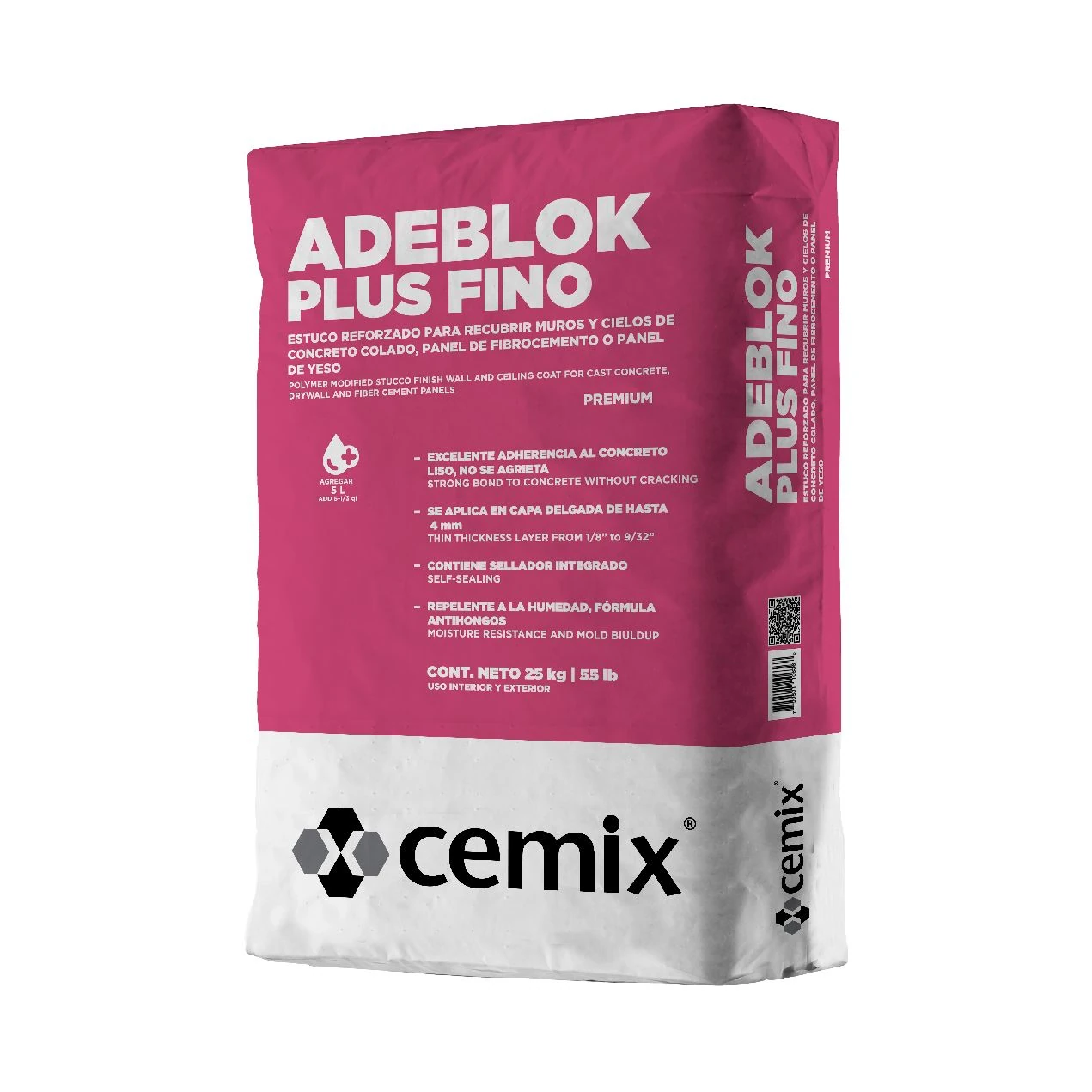 ESTUCO ADEBLOK PLUS FINO BLANCO 40KG, CEMIX