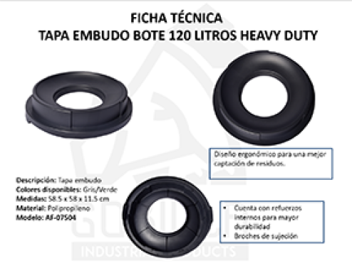 TAPA EMBUDO HEAVY DUTY PARA BOTE DE 120L, GORILLA