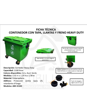 CONTENEDOR CON LLANTAS HEAVY DUTY 1,100L, GORILLA