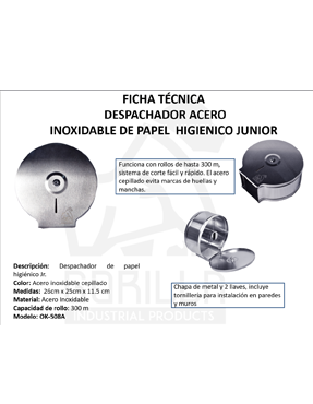 DESPACHADOR ACERO INOX PAPEL HIGIÉNICO JR, GORILLA
