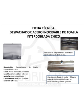DESPACHADOR ACERO INOX TOALLA INTERDOBLADA CH, GORILLA