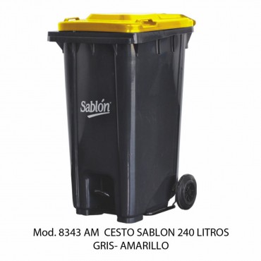 CESTO 240L GRIS TAPA AMARILLA C/PEDAL, SABLON