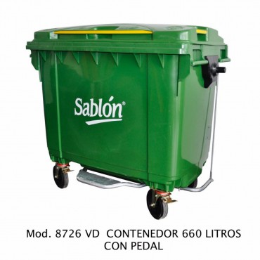 CONTENEDOR 660L VERDE CON PEDAL, SABLÓN