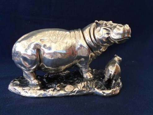 HIPOPÓTAMO CON CRÍA ARTESANÍAS DE PLATA