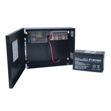 Fuente de Poder para CCTV de 4 Salidas a 12 Vcd. 2.8 Amp. con Respaldo de Baterías