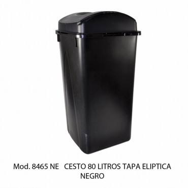 BOTE DE BASURA NEGRO TAPA ELIPTICA 80 LTS, SABLON